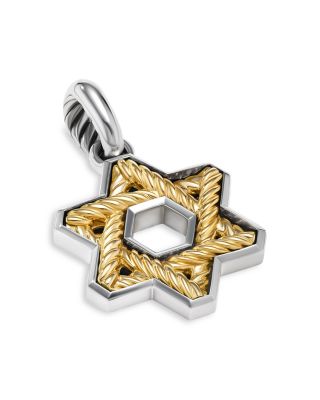 Men's 18K Yellow Gold & Sterling Silver Amulets Cable Star of David Pendant  