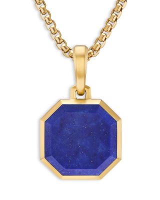 Men's Faceted Stone Amulet in 18K Yellow Gold with Lapis, 16mm