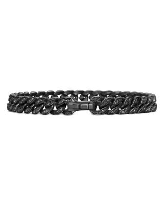 Men's Curb Chain Bracelet in Black Titanium with Black Diamonds, 8mm