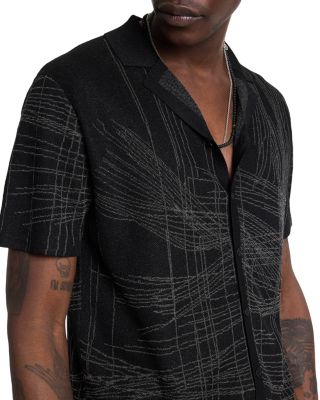 Simon Metallic Cross Hatch Jacquard Button Down Camp Shirt