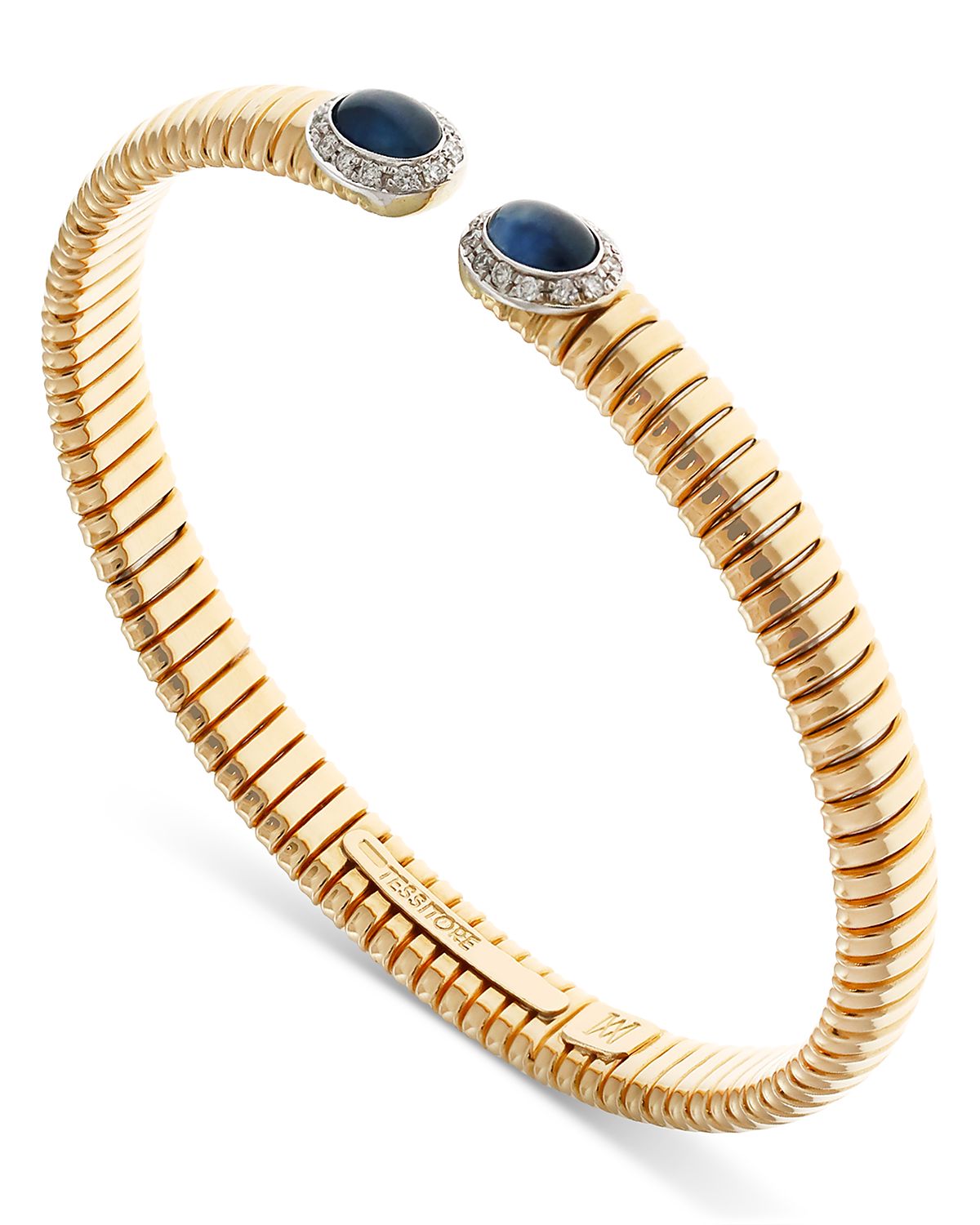 Alberto Milani 18K Yellow Gold Via Giardino Tubogas Domed Sapphire Cabochon & Diamond Ring