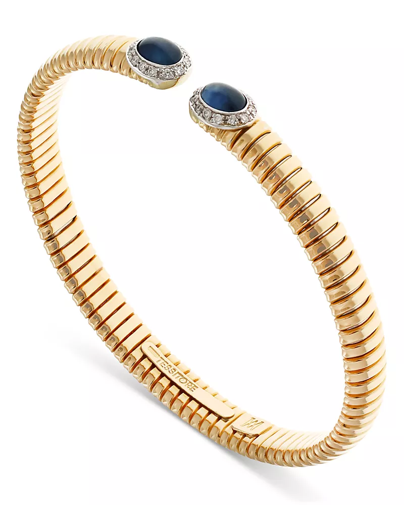 Alberto Milani 18K Yellow Gold Via Giardino Tubogas Domed Sapphire Cabochon & Diamond Bracelet