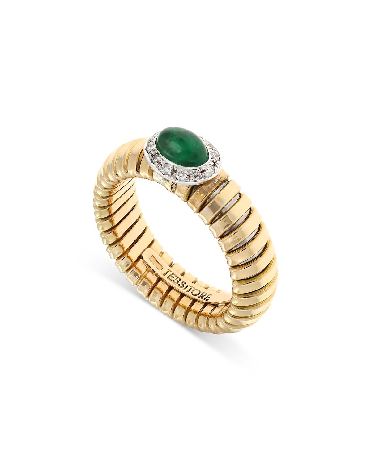 Alberto Milani 18K Yellow Gold Via Giardino Tubogas Domed Emerald Cabochon & Diamond Bracelet