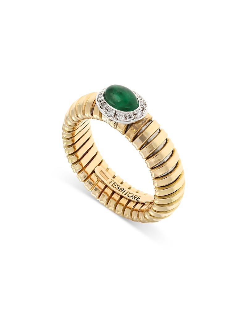Alberto Milani 18k Yellow Gold Via Giardino Tubogas Domed Emerald Cabochon & Diamond Ring In Green/gold