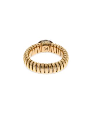 18K Yellow Gold Via Giardino Tubogas Domed Emerald Cabochon & Diamond Ring