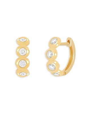 EF Collection - 14K Yellow Gold Pillow Huggie Hoop Earrings with Diamonds, 0.33 ct. t.w.