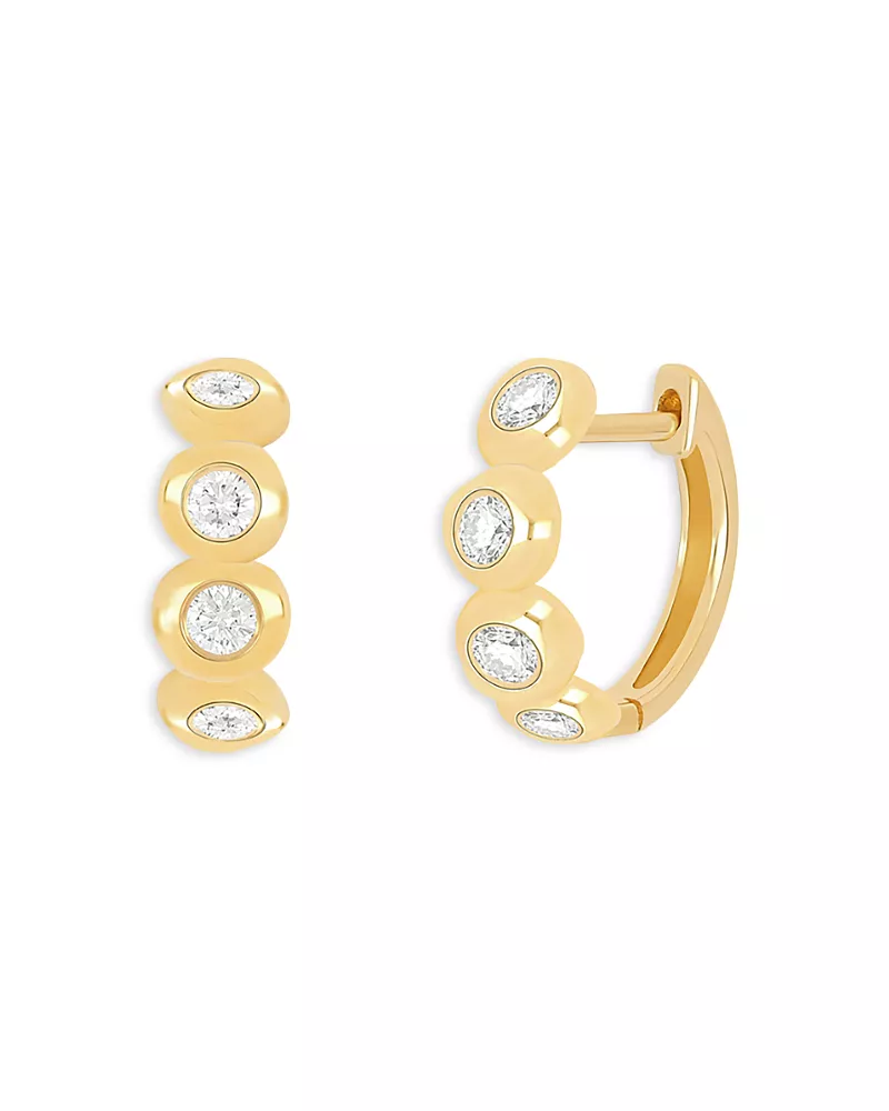 Ef Collection 14K Yellow Gold Pillow Huggie Hoop Earrings with Diamonds, 0.33 tcw