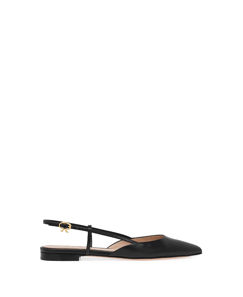 Gianvito Rossi Ascent 05 Leather Slingback Point-toe Flats In Black