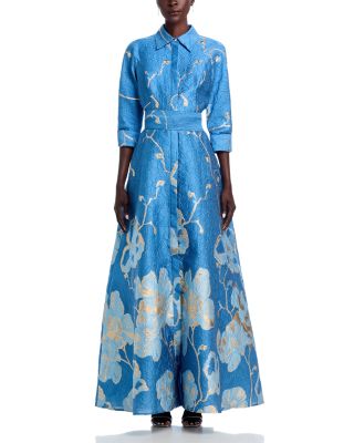 Metallic Jacquard Shirtwaist Gown