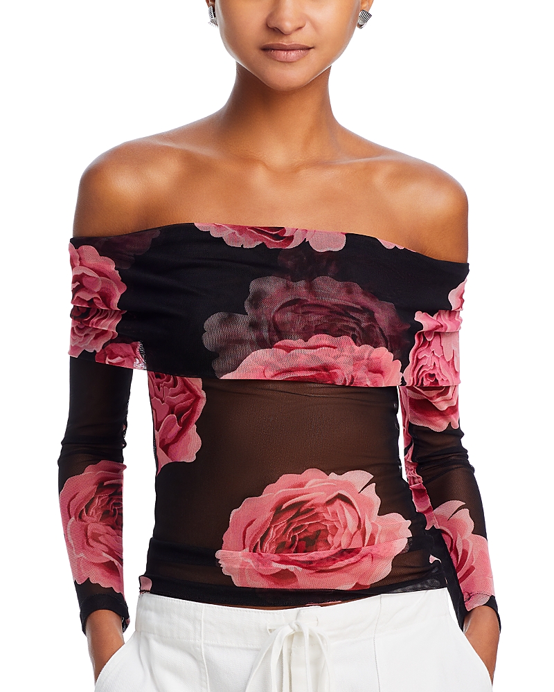 Aqua Semi Sheer Fold Over Off-the-Shoulder Top - Exclusive