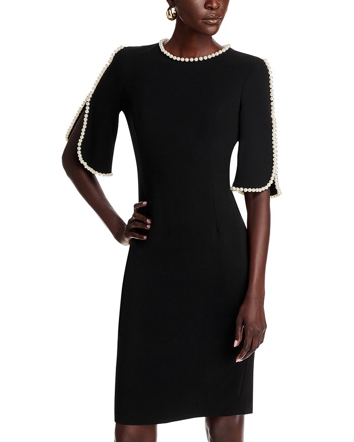 Teri Jon by Rickie Freeman Pearl Trim Sheath Dress Bloomingdale s