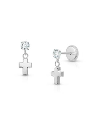 Tiny Blessings - Children's 14K Gold Dangling Simple Cross Drop Girls' Screw Back Earrings