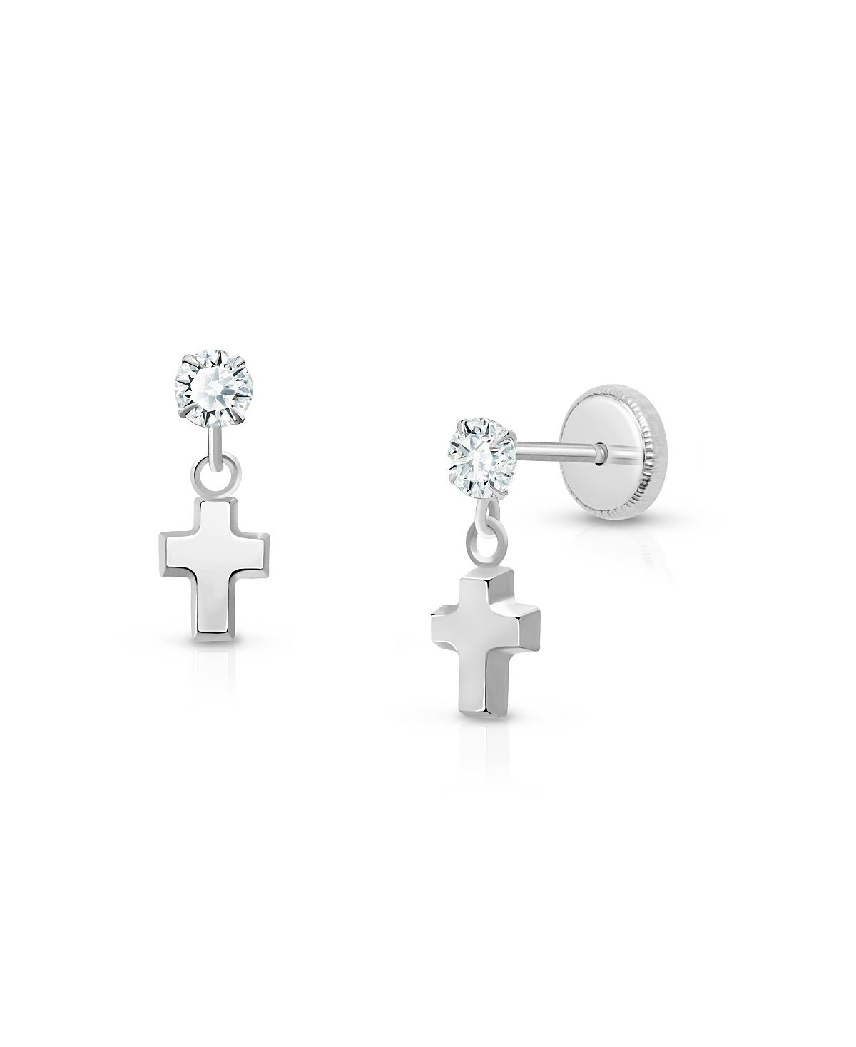 Tiny Blessings Children's 14K Gold Dangling Simple Cross Drop Girls' Screw Back Earrings