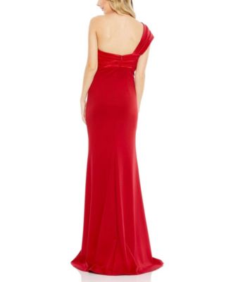One Shoulder Pleated Bow Bodice Detail Trumpet Gown
