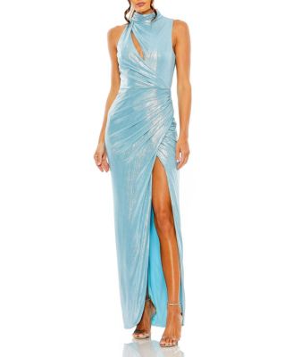 Mac Duggal - High Neck Keyhole Cutout Sleeveless Metallic Jersey Gown