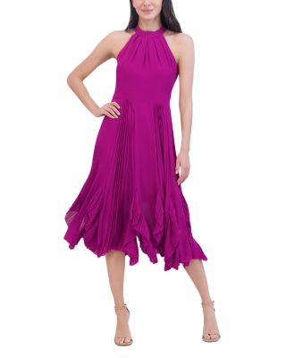 Eliza J - Halter Pleated Ruffle Trim Dress