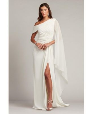 Quill Draped Cape Sleeve Gown