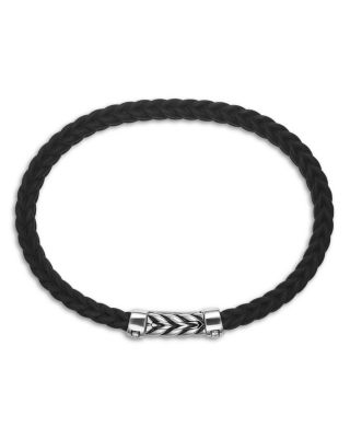 Men's Sterling Silver Chevron Diamond Woven Black Rubber Bracelet