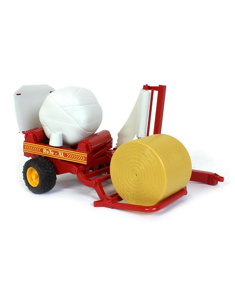 BRUDER 1/16 BALE WRAPPER WITH AN UNWRAPPED BALE AND A WRAPPED BALE TOY - AGES 5-7