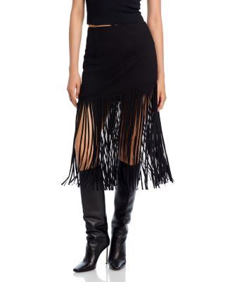 Bagatelle Faux Suede Fringe Midi Skirt