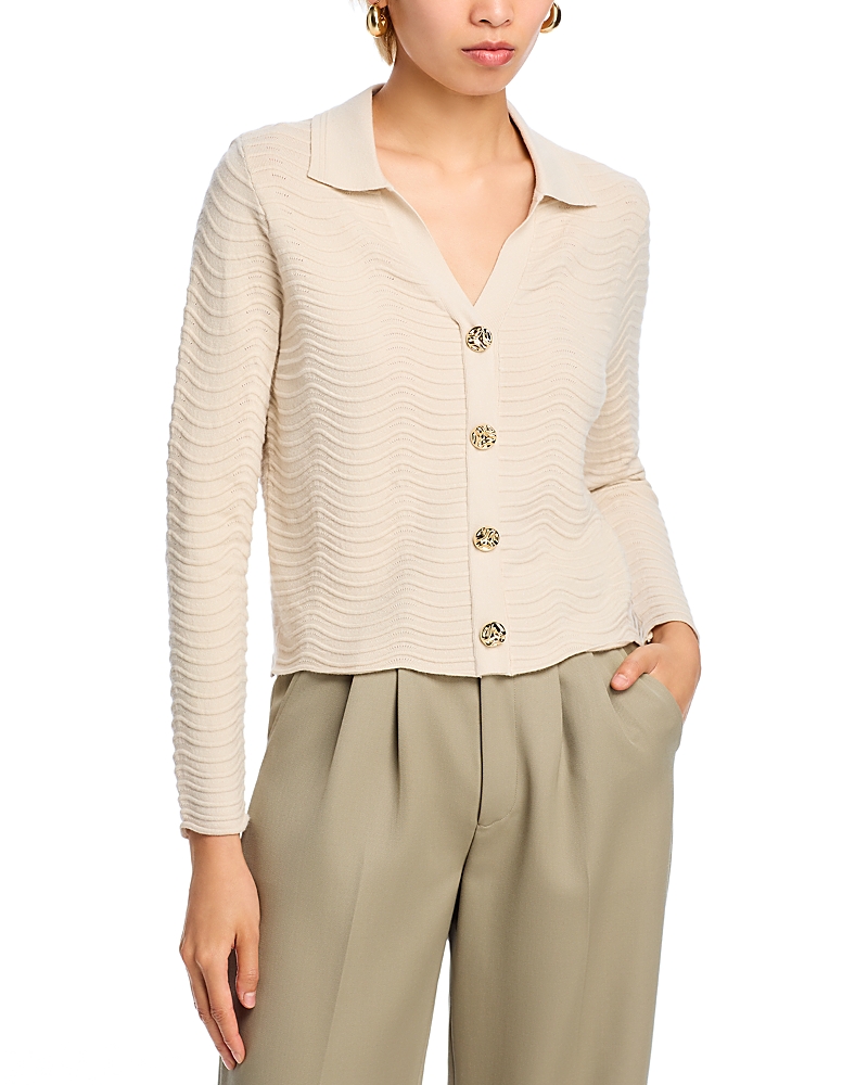 Shop Sioni Wavy Pointelle Sweater In Winter White