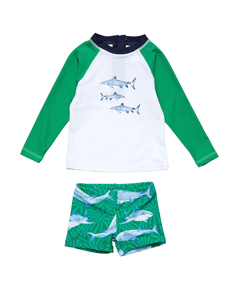 Snapper Rock Unisex Reef Shark Long Sleeve Set-little Kid,baby In Green