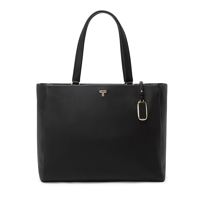 Tumi Large Vail Leather Tote In Black/light Gold