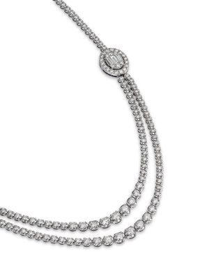 Diamond Round & Baguette Halo Mosaic Double Row Tennis Necklace in 14K White Gold, 7.50 tcw