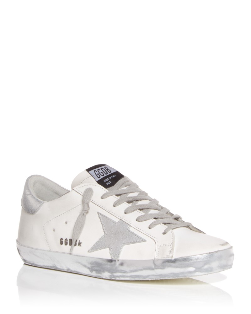 Golden Goose Unisex Super-Star Low Top Sneakers in White/Silver