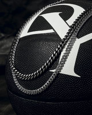 Men's Curb Chain Necklace in Sterling Silver with Black Diamonds, 6mm