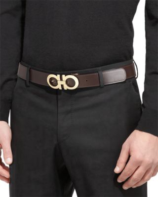 Men's Double Gancini Reversible Smooth Leather Belt