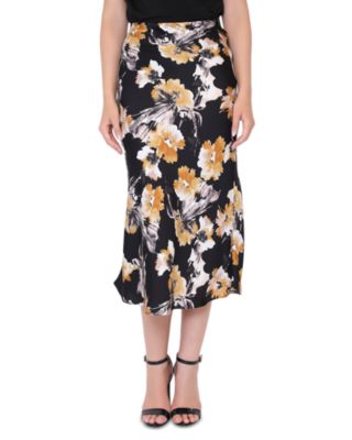 Gracia - Floral Print Satin Fishtail Midi Skirt