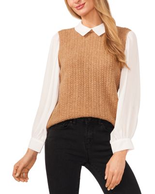 CeCe Layered Look Cable Vest Top