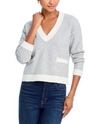 AQUA - Contrast Trim V Neck Sweater - Exclusive