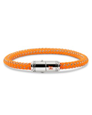 JOHN HARDY - Men's Sterling Silver, Orange Rubber & Enamel Woven Bracelet
