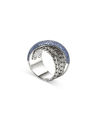 Sterling Silver JH Essentials Blue Sapphire Pav&eacute; Crossover Statement Ring