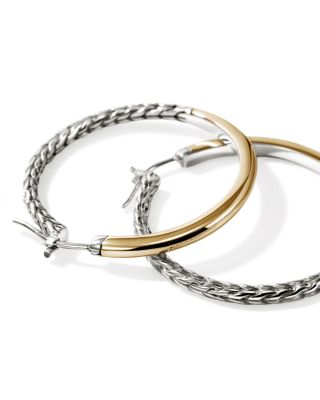 14K Yellow Gold & Sterling Silver JH Essentials Hoop Earrings
