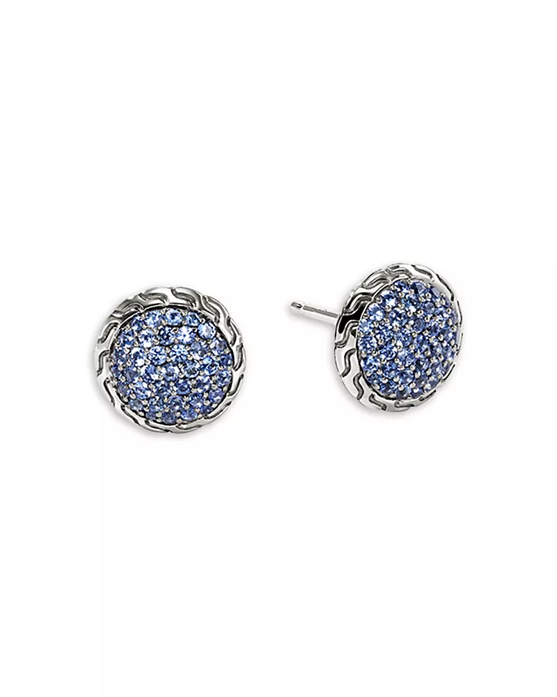 John Hardy Sterling Silver Jh Essentials Blue Sapphire Pave Framed Stud Earrings