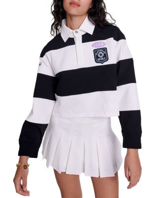 Maje Striped Cropped Polo Shirt