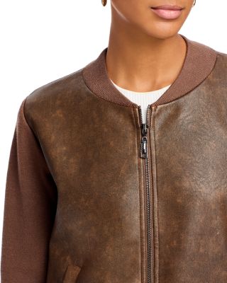 Distressed Faux Leather Bomber Jacket