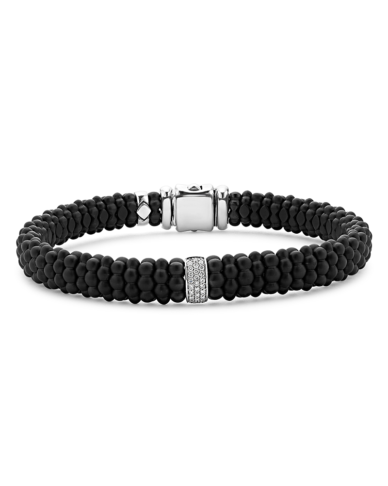 Lagos Men's Sterling Silver Anthem Diamond Black Ceramic Caviar Bead Bracelet In Black