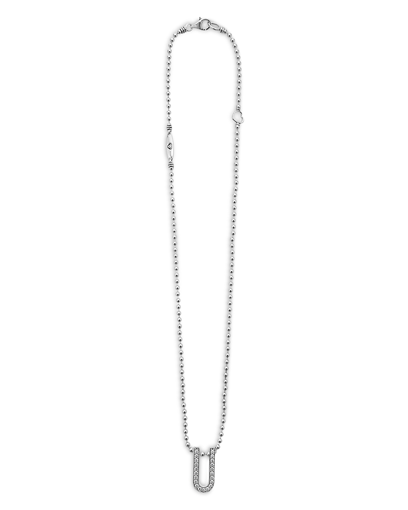 Lagos Sterling Silver Caviar Spark Diamond U Pendant Necklace, 16-18 In Silver