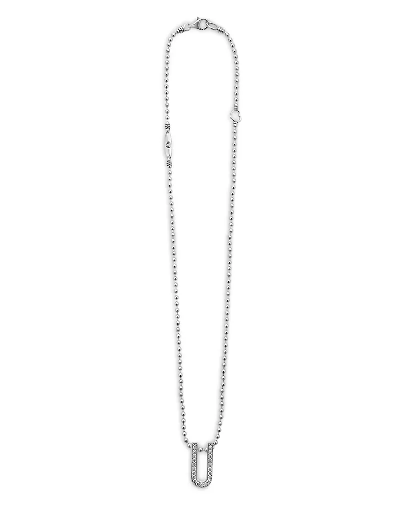 Lagos Sterling Silver Caviar Spark Diamond U Pendant Necklace, 16