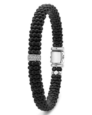 Men's Sterling Silver Anthem Diamond Black Ceramic Caviar Bead Bracelet