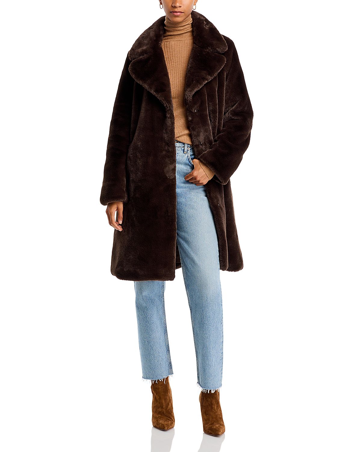 Aqua Faux-Fur Coat With Wide Lapels- Exclusive