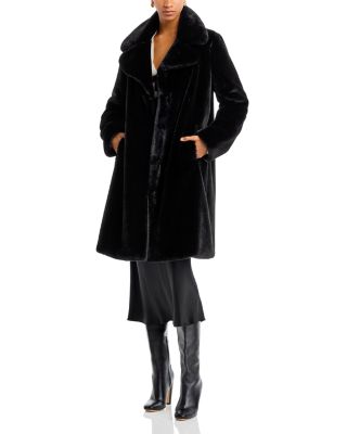Aqua Faux-Fur Coat With Wide Lapels- Exclusive