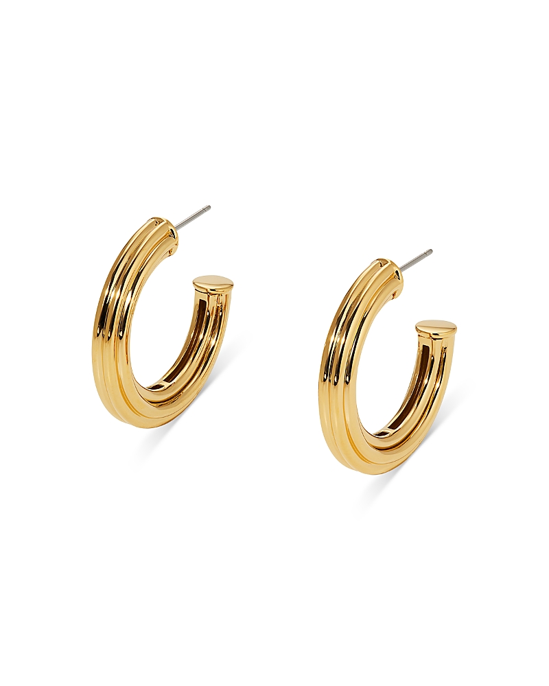 NADRI JUNO GROOVED MEDIUM HOOP EARRINGS IN 18K GOLD PLATED