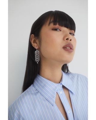 Rare Jewels Cubic Zirconia Multi Row Chandelier Earrings in Rhodium Plated