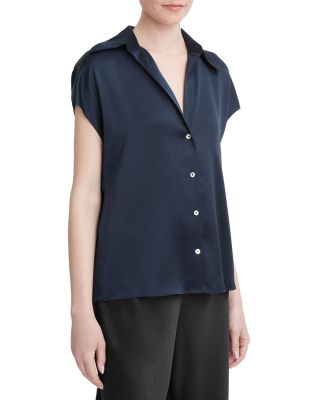 Silk Cap Sleeve Ruched Back Shirt 