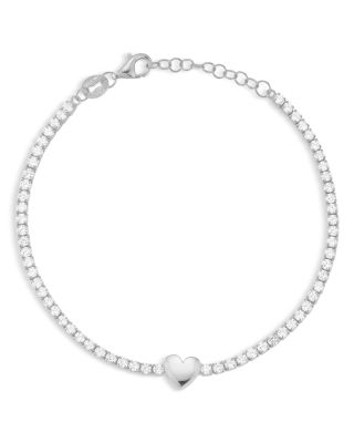 Aqua Heart Charm Cubic Zirconia Tennis Bracelet - Exclusive